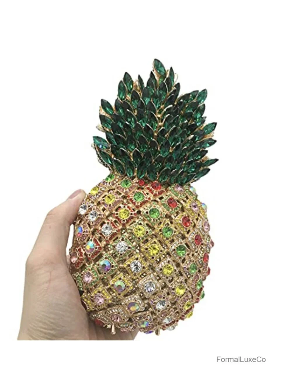 Rhinestone Pineapple Clutch Purse with Detachable Chain Straps - Evening Bag